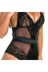 LentrejambeLingerie érotique d’été Sexy String Noir Pyjama Une pièce, Noir, XL
