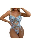 CorsetLingerie érotique Une pièce Pyjama Transparent Sexy, Bleu, S
