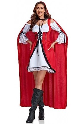 TRACYCY Femme Petit Chaperon Rouge Déguisement avec Cape Adulte Cosplay Halloween Noël Carnaval Anniversaire Fête Costume Fan