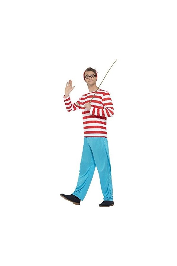 Smiffys Licenciado oficialmente Où est Charlie ? Costume, Rouge et blanc, avec haut, pantalon, lunettes et chape, XL