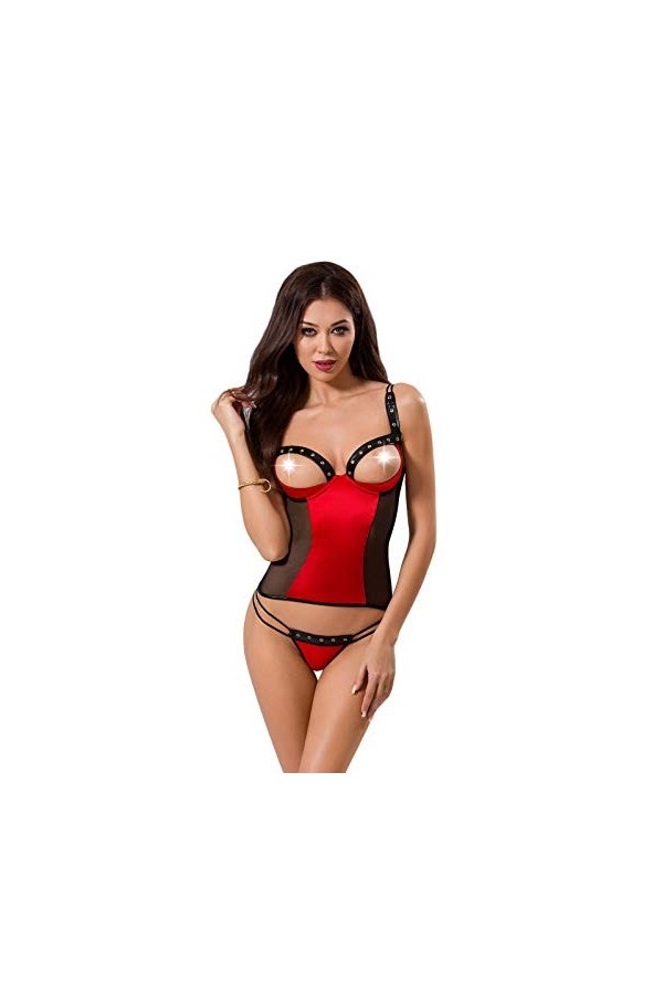 Selente Love & Fun Ensemble de Lingerie Coquin à 2/3 pièces: Guêpière/Corset avec String ou Body et Bandeau pour Les Yeux en 