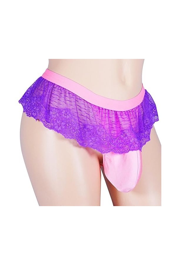 PIYAX Sexy Hommes Pure Sissy Culottes sous-vêtements Hommes Dentelle Tongs nœud Jockstrap Bikini Slips sous-vêtements Jockstr