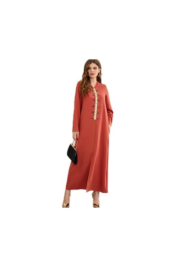 Shoudian Ba305 Robe arabesque avec capuche cousue à la main Orange corail, Corail orange, XXL