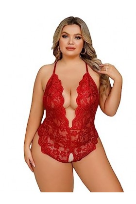 ZTIANEF La grilleSexy Lingerie Tight Sex ajouré Combinaison, Rouge, XL