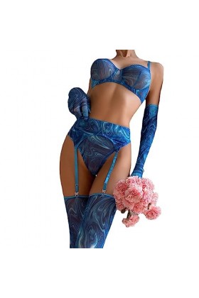 InfirmièreLingerie érotique Pure rassemblée Sexy Ensemble Cinq pièces, Bleu, S
