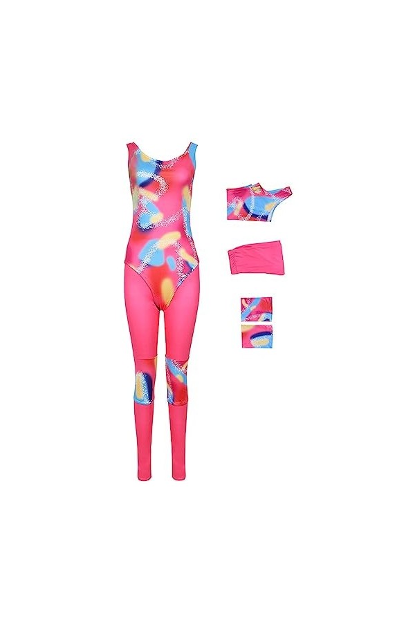 Foanja Déguisement Barbies Femme Cosplay Barbies Complete 70s 80s Vintage Skating Wear Sport Fitness Outfit et Genouillères A