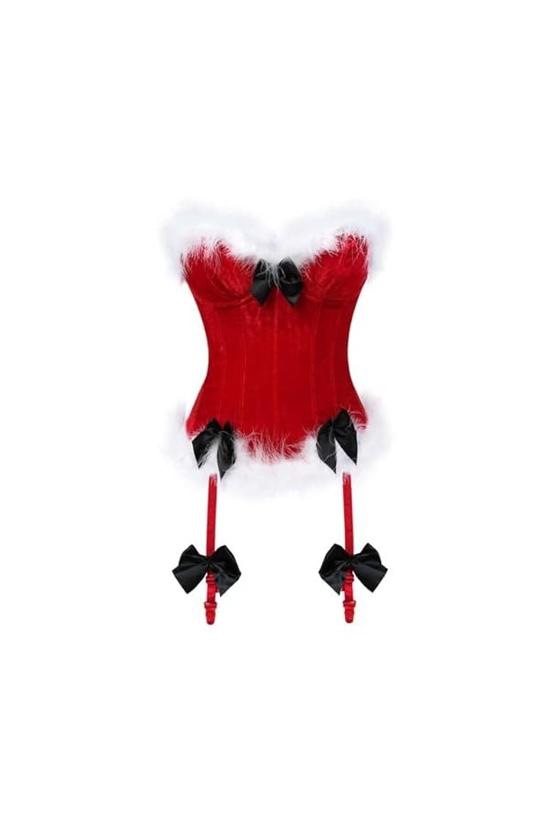 YATEAR Sexy Santa Strap Corset Gilet Femmes Fermeture Éclair Rouge Plume Corsets Bustiers Lingerie Top Coquin Costumes De Noë
