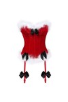 YATEAR Sexy Santa Strap Corset Gilet Femmes Fermeture Éclair Rouge Plume Corsets Bustiers Lingerie Top Coquin Costumes De Noë
