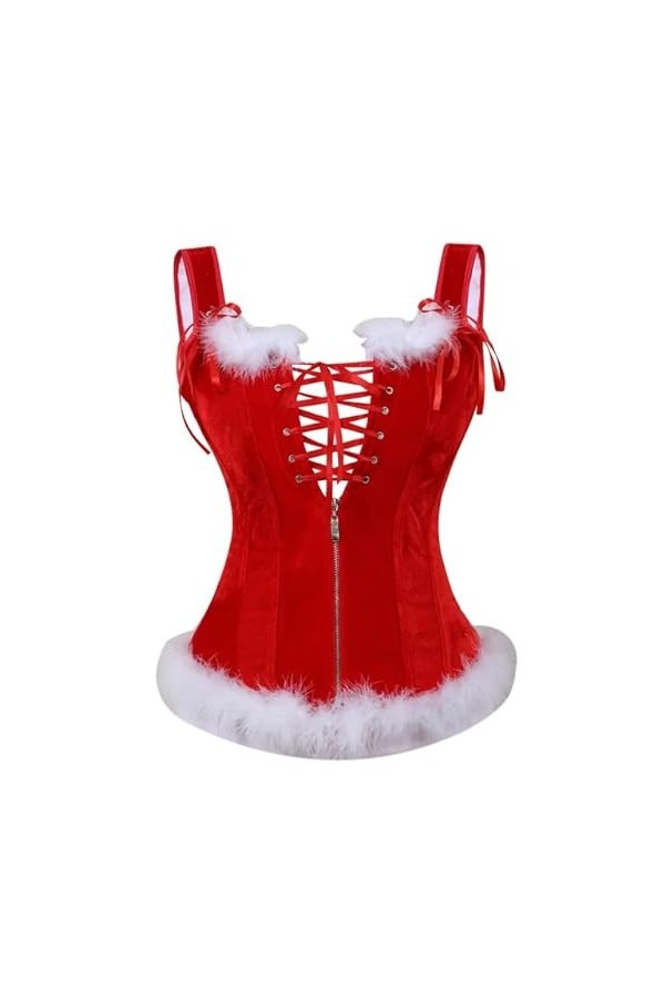 YATEAR Sexy Santa Strap Corset Gilet Femmes Fermeture Éclair Rouge Plume Corsets Bustiers Lingerie Top Coquin Costumes De Noë