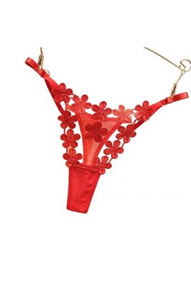 COTCLO Lot de 10 strings pour femme avec boucle en métal en maille filet - Sexy - Réglable - Culotte transparente - Rouge - T