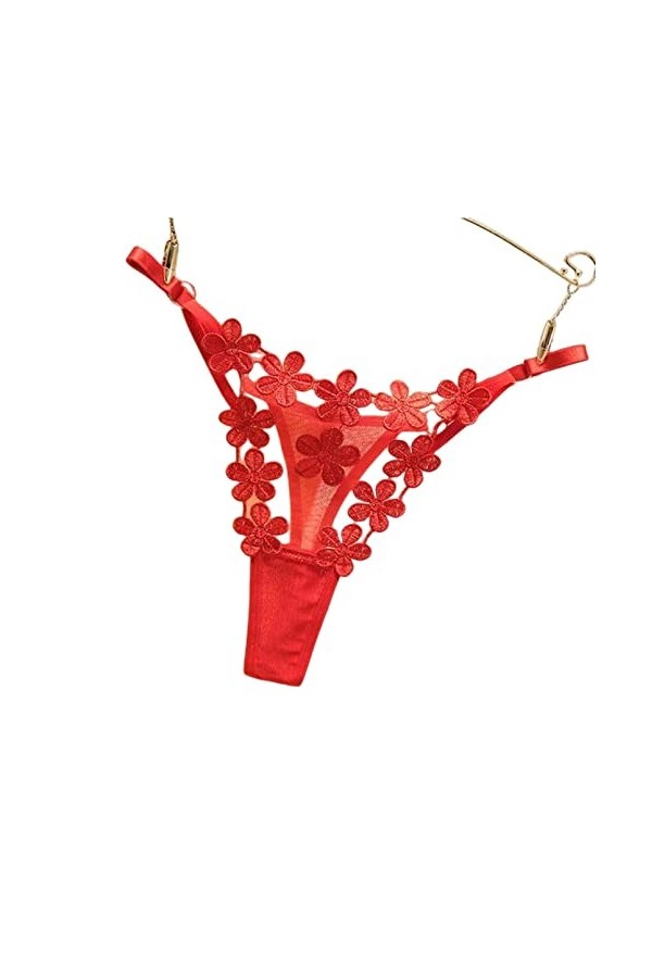 COTCLO Lot de 10 strings pour femme avec boucle en métal en maille filet - Sexy - Réglable - Culotte transparente - Rouge - T