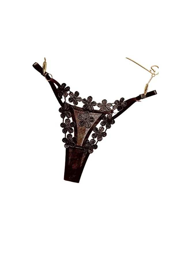 COTCLO Lot de 10 strings pour femme avec boucle en métal en maille filet sexy réglable culotte transparente noire taille uniq