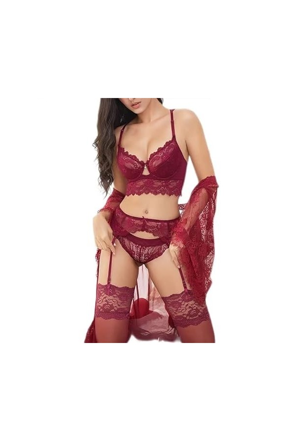 Lingerie féminine 4 pièces Sexy Soutien-Gorge Knickers Jarretière Ceinture Tentation Set