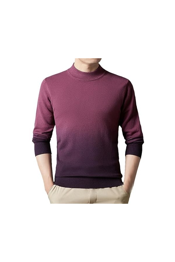 YTR6RTW Hommes Demi Col Roulé Épaissir Gradient Couleur Chandail Chaud Pull Tricoté Fuchsia 4XL