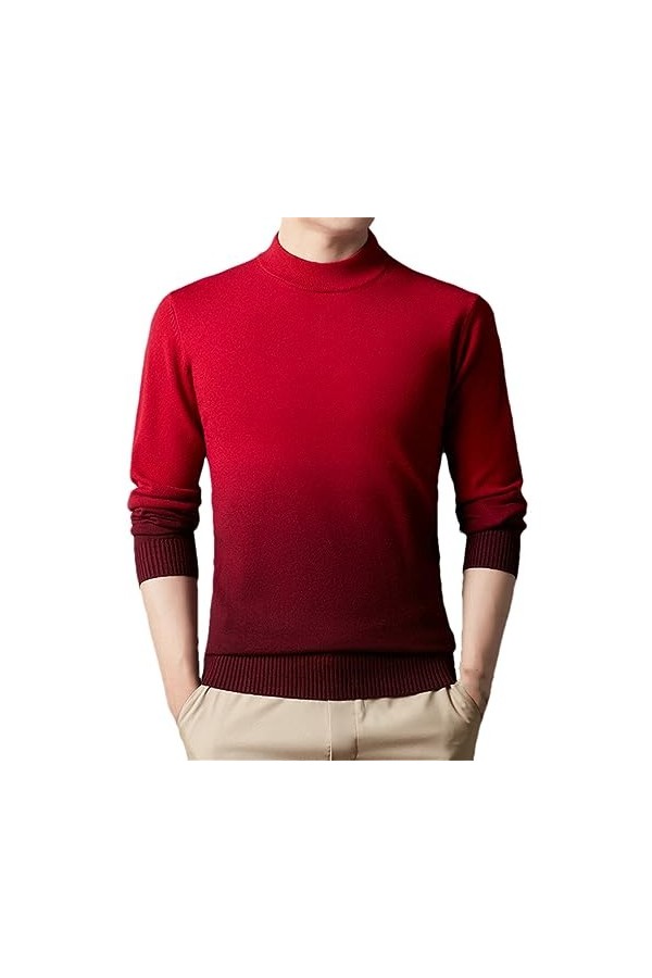 YTR6RTW Hommes Demi Col Roulé Épaissir Gradient Couleur Chandail Chaud Pull Tricoté Fuchsia 4XL