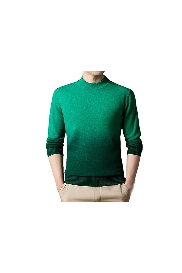 YTR6RTW Hommes Demi Col Roulé Épaissir Gradient Couleur Chandail Chaud Pull Tricoté Fuchsia 4XL