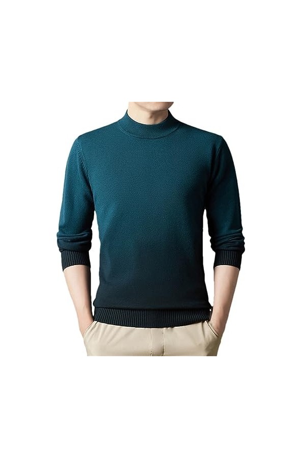 YTR6RTW Hommes Demi Col Roulé Épaissir Gradient Couleur Chandail Chaud Pull Tricoté Fuchsia 4XL