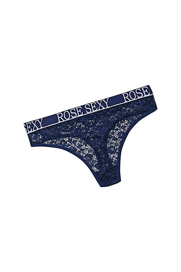 Culotte basse imprimée pour voir à travers la taille creuse sexy pour femme avec lettre courte lingerie facile, bleu, XL