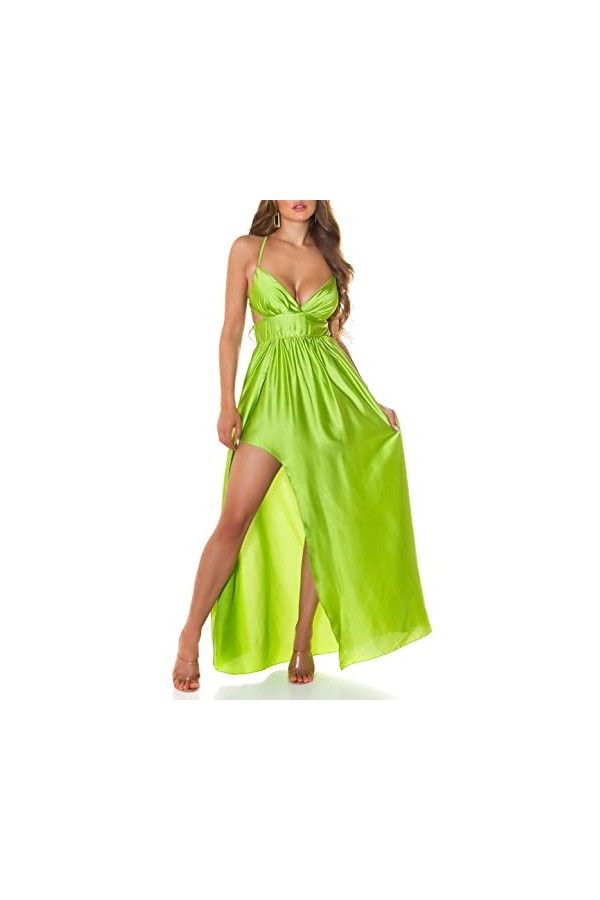 Robe maxi en satin dos nu avec bretelles et fente pour les jambes XL, bleu clair, Taille unique