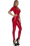 SHENGANG Women Patent Leather PU Leather Mirror Sexy Lingerie Leather Bodysuit Shiny Slimming Short Sleeve Catwoman Cosplay C