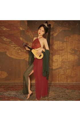 Lingerie Sexy Érotique - Costume Exotique Volant Chinois En Mousseline De Soie Sexy Fente Latérale Tempérament Jupe Longue Br