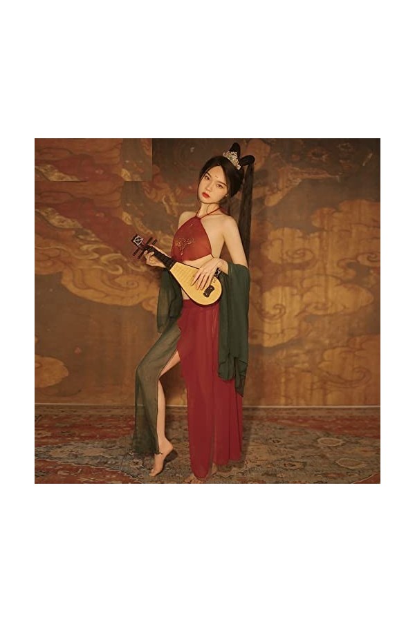 Lingerie Sexy Érotique - Costume Exotique Volant Chinois En Mousseline De Soie Sexy Fente Latérale Tempérament Jupe Longue Br