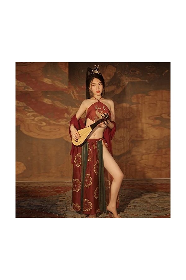 Lingerie Sexy Érotique - Costume Exotique Volant Chinois En Mousseline De Soie Sexy Fente Latérale Tempérament Jupe Longue Br