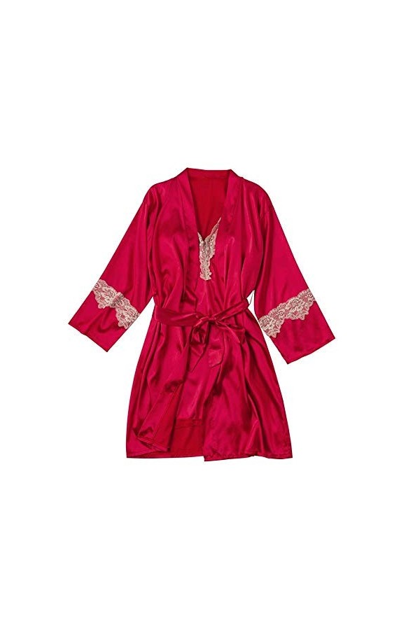 sous-vêtements érotiques Sexy en cuirRobe Women Sexy Satin Lace Pajamas Robes with Belt Chest Pad Nightdress Three Sleeve Sle