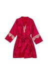 sous-vêtements érotiques Sexy en cuirRobe Women Sexy Satin Lace Pajamas Robes with Belt Chest Pad Nightdress Three Sleeve Sle