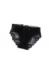 Fusmaker Sexy Lingerie Princesse Fan Transparent Taille Basse Culotte Arc en Dentelle Plissée Triangle Panties,Noir,3Pieces