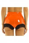 JQYTEN Femmes Dentelle Bord Patchwork Maigre Mini Short en Cuir Taille Élastique Sexy Danse Clubwear PVC Shorts Plus La Taill