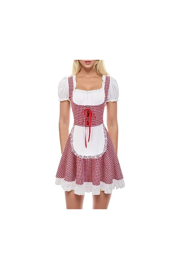 Robe de soubrette allemande pour lOktoberfest - Extensible et confortable - Costume de cosplay allemand - Rouge