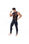 DCIUSTFHE Hommes Sexy Cuir Verni sans Manches Transparent Mailles Patchwork Bodysuit Boîte De Nuit Bar DS Costume Costumes De
