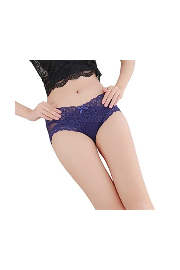 Yannaky Culottes Femmes 3 Packs Lady Soft Sexy Sexe Lace Briefs Transparents-Sapphire Blue,S