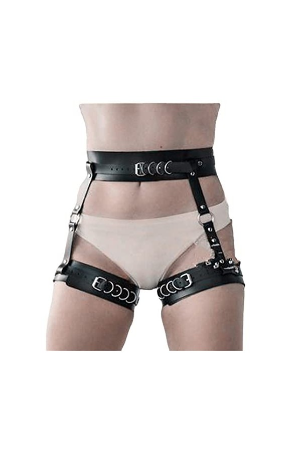 Punk Jarretière Punk Cuir Bretelles Serrées Noir Jarretière Taille Et Chaîne De Jambe Mode Cuisse Chaîne Discothèque Partie C