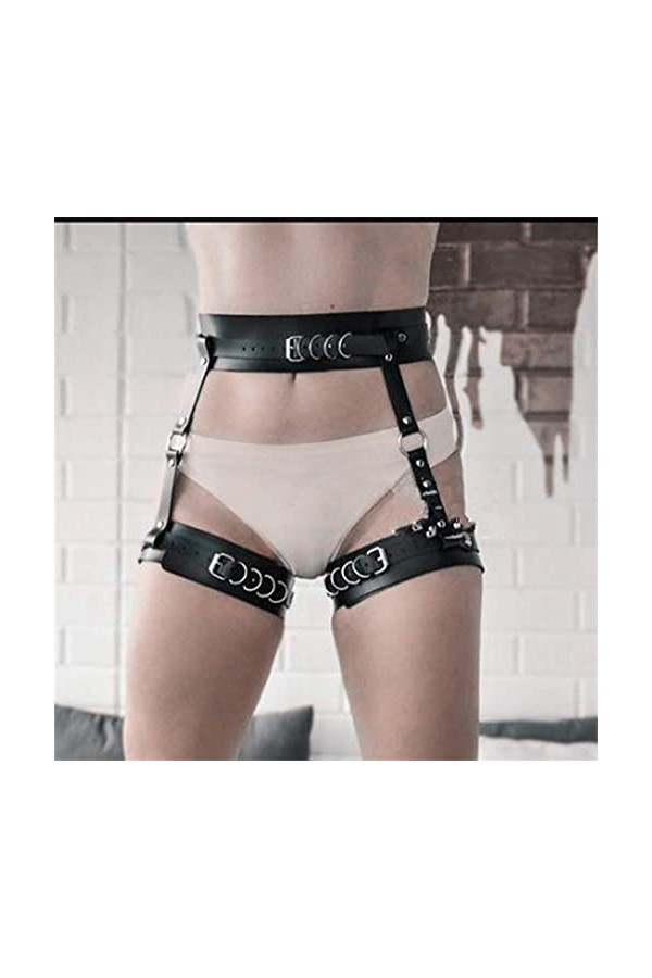 Punk Jarretière Punk Cuir Bretelles Serrées Noir Jarretière Taille Et Chaîne De Jambe Mode Cuisse Chaîne Discothèque Partie C