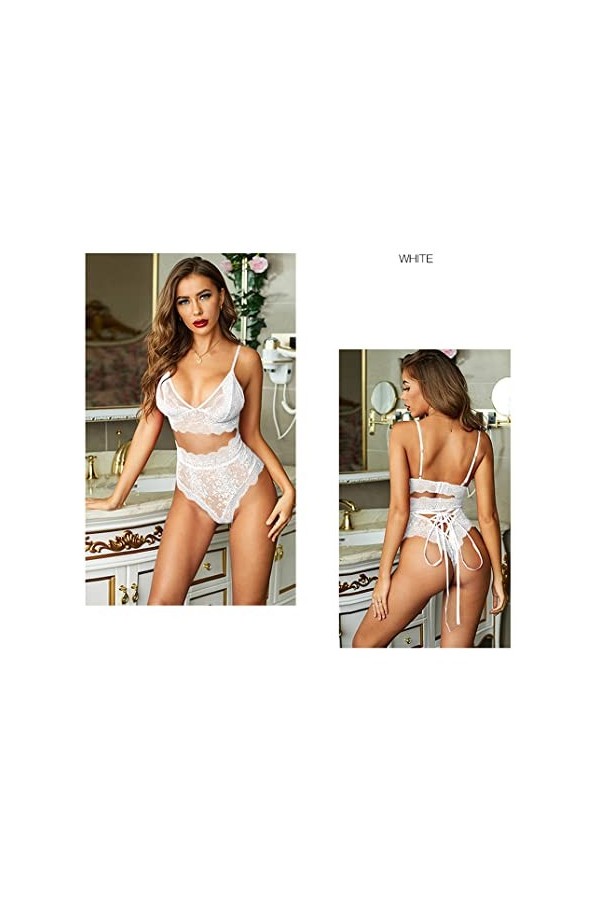 Lingerie Sexy Femme Dentelle Dentelle Temptation Sexy Trois Points Taille Haute Costume Deux Pièces Blanc L 