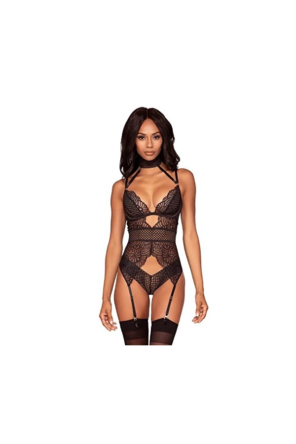 Dreamgirl Ensemble Porte-Jarretelles en Zigzag Lingerie, Noir, 1X Femme