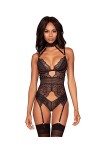 Dreamgirl Ensemble Porte-Jarretelles en Zigzag Lingerie, Noir, 1X Femme