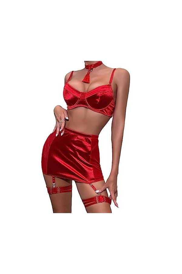 InfirmièreLingerie érotique Sexy déhanchée Ensemble Quatre pièces, Rouge, M