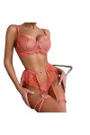 Front ouvertLingerie érotique Dentelle Sexy Pure Ensemble Quatre pièces, Orange, S