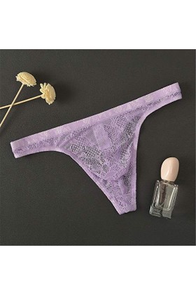 Yomie Culotte Ultra-Fine pour Hommes en Dentelle Transparente Douce Sexy String,XL,violet
