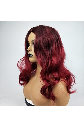 DUNEL Wig For Women Shoulder Length Body Wave Wigs for Women Ombre Wine Red Middle Part Hairline Costume Cosplay Wig Perfect 