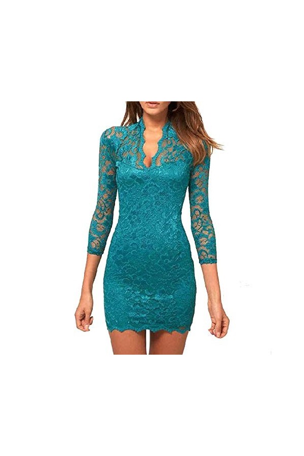 NBCSVHGPWMR Déguisements Adultes Femmes V Cou Dentelle Broderie Robe De Soirée Élégante Mince Au-Dessus du Genou Robes Linger