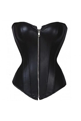 XUEFX Corset Sexy Femmes Gothic Front Zipper Bustier Imitation Patent Leather Overbust Costume Top Grande Taille Color : Red