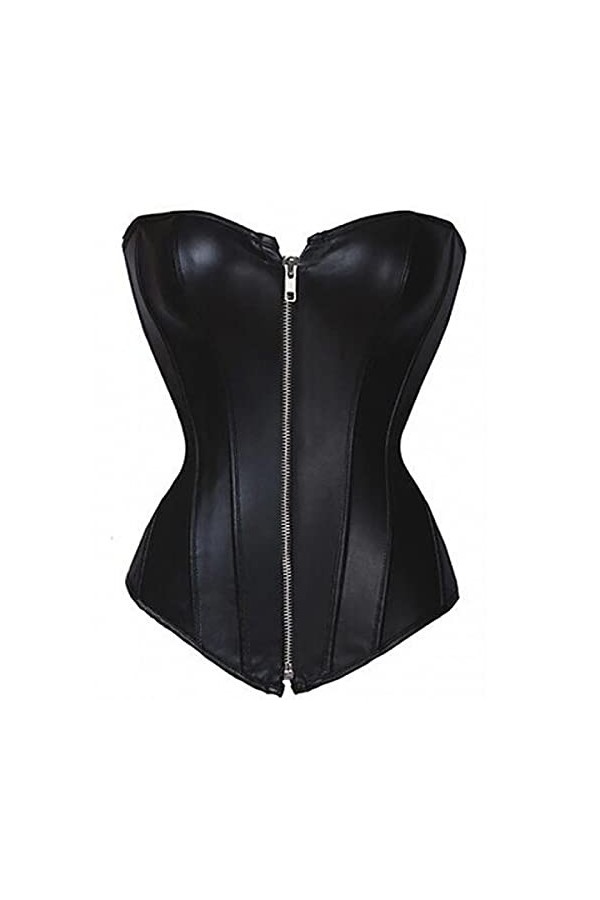 XUEFX Corset Sexy Femmes Gothic Front Zipper Bustier Imitation Patent Leather Overbust Costume Top Grande Taille Color : Red