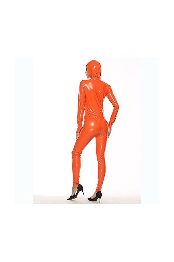 YARUMD JustaucorpsCuir Lingerie Clubwear Costume,avec Catsuit Fermeture Éclair Femmes Combinaison Body,Orange,M
