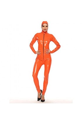 YARUMD JustaucorpsCuir Lingerie Clubwear Costume,avec Catsuit Fermeture Éclair Femmes Combinaison Body,Orange,4XL