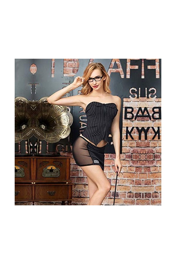 Lxwi Ensemble de lingerie sexy et glamour pour professeur et secrétaire de cosplay pour femme avec haut de robe et lunettes