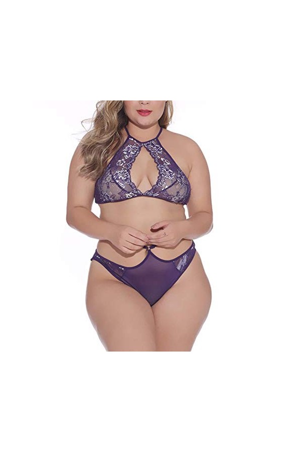 Ensemble Pyjama Femmelingerie sous-Vêtements pour Femmes À La Mode De Grande Taille À Trois Points en Dentelle T-Hong Sexy Li